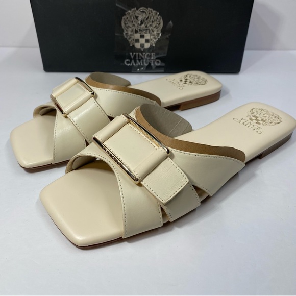 Vince Camuto Alexino Sandals Womens Size 10 Creamy White Leather Slip On NEW - Picture 2 of 12
